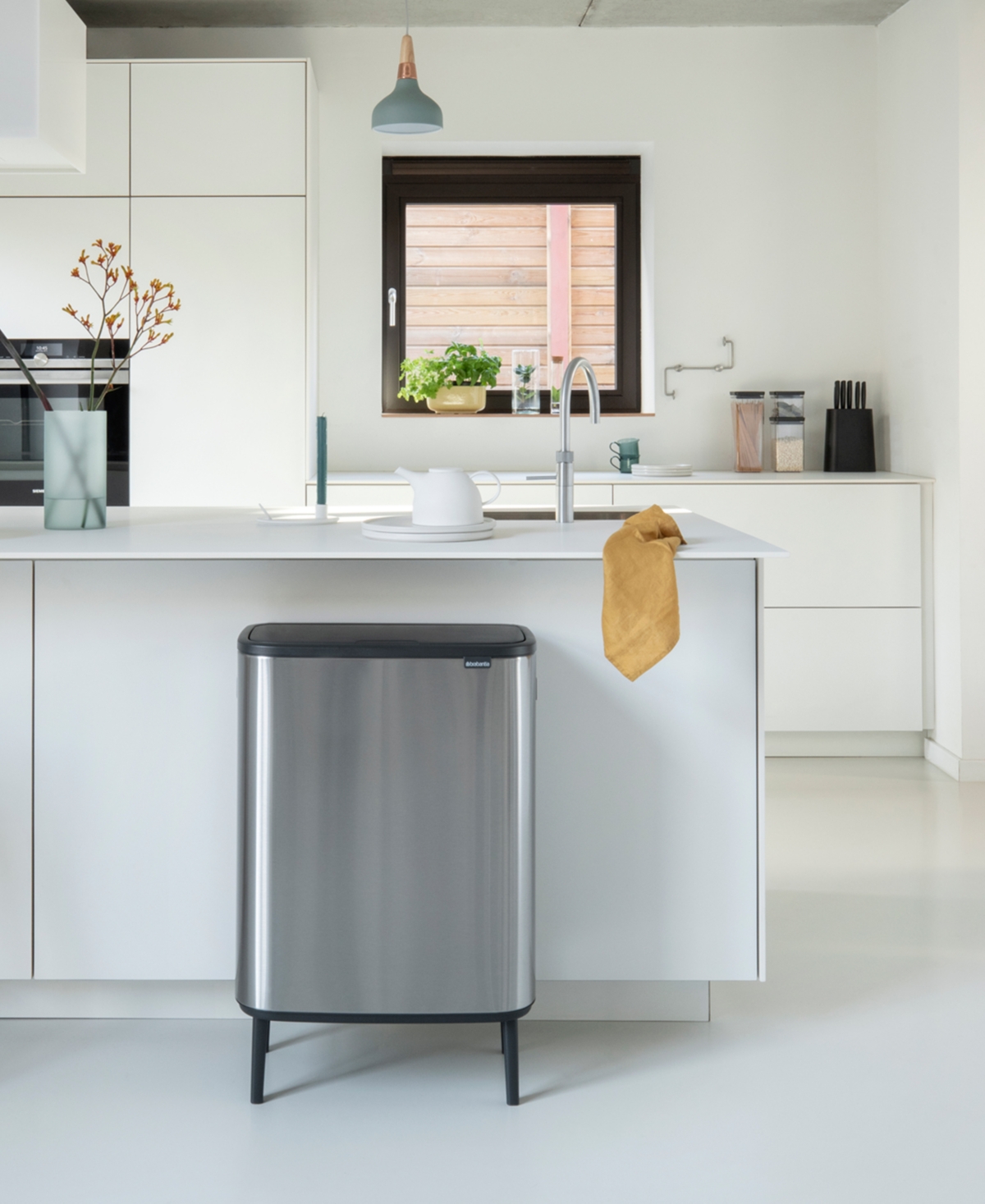 Brabantia Bo Touch Top Hi Dual Compartment Trash Can, 2 X 8 Gallon, 2 X 30 Liter In Matte Steel Fingerprint Proof