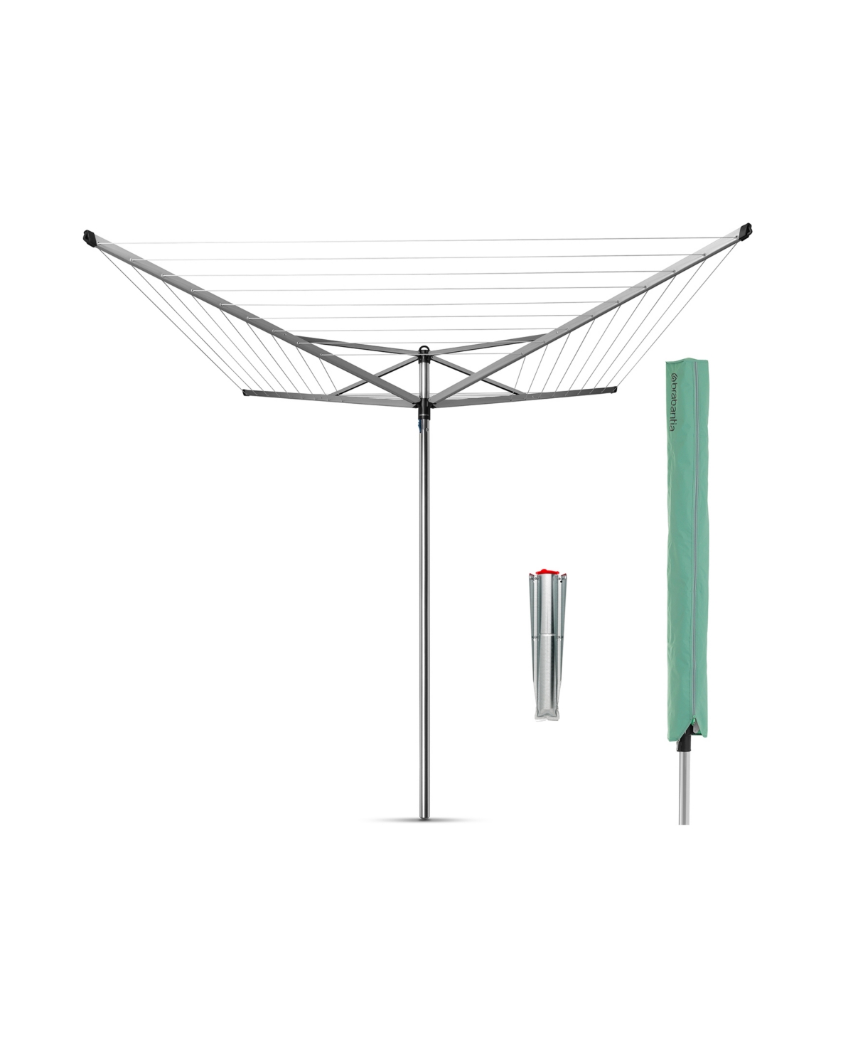 Rotary Top Spinner Clothesline - 164', 50 Meter with Metal Ground Spike and Protective Cover Set - Metallic Gray