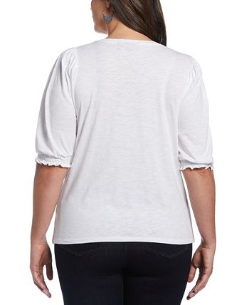 ELLA Rafaella Plus Size Cotton Smocked Elbow Sleeve Top - Macy's