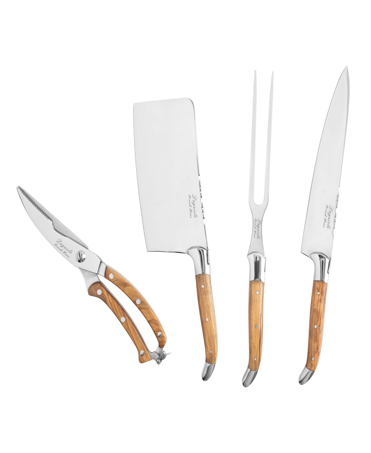 French Home 4-Piece Connoisseur Laguiole Professional Chef Knife Set with OliveHandles - Wood