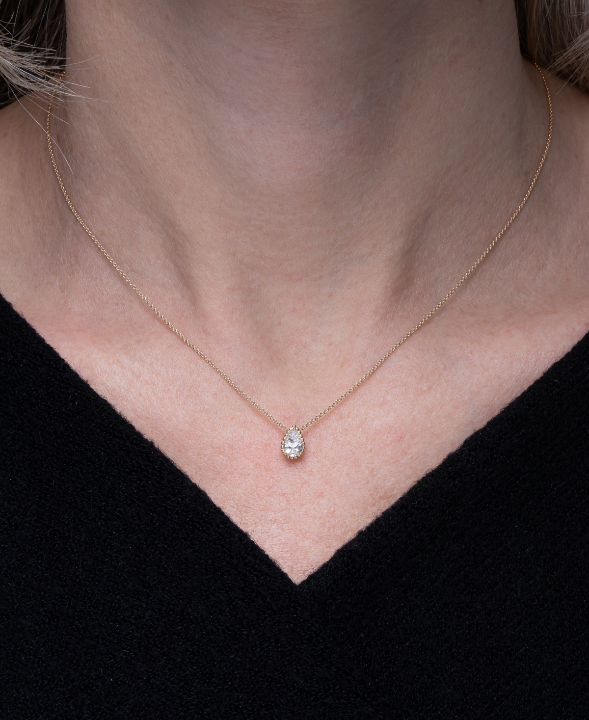 Diamond Pear Solitaire Pendant Necklace (1/4 ct. t.w.) in 14k Gold, + extender