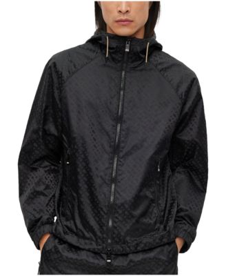 BOSS - Water-repellent hooded jacket with monogram jacquard