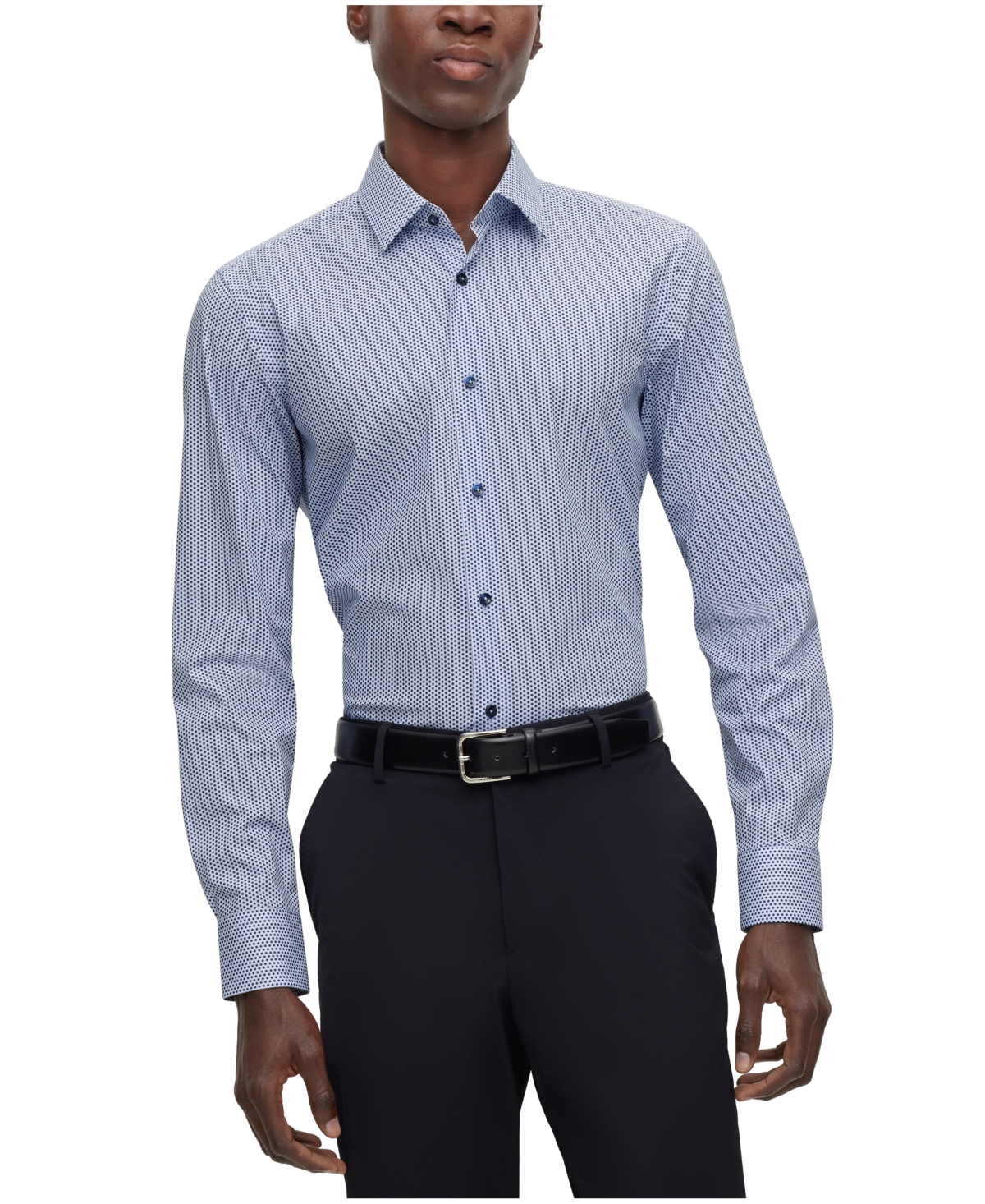 Hugo Boss Boss By  Men's Printed Stretch Slim-fit Dress Shirt In Light,pastel Blue