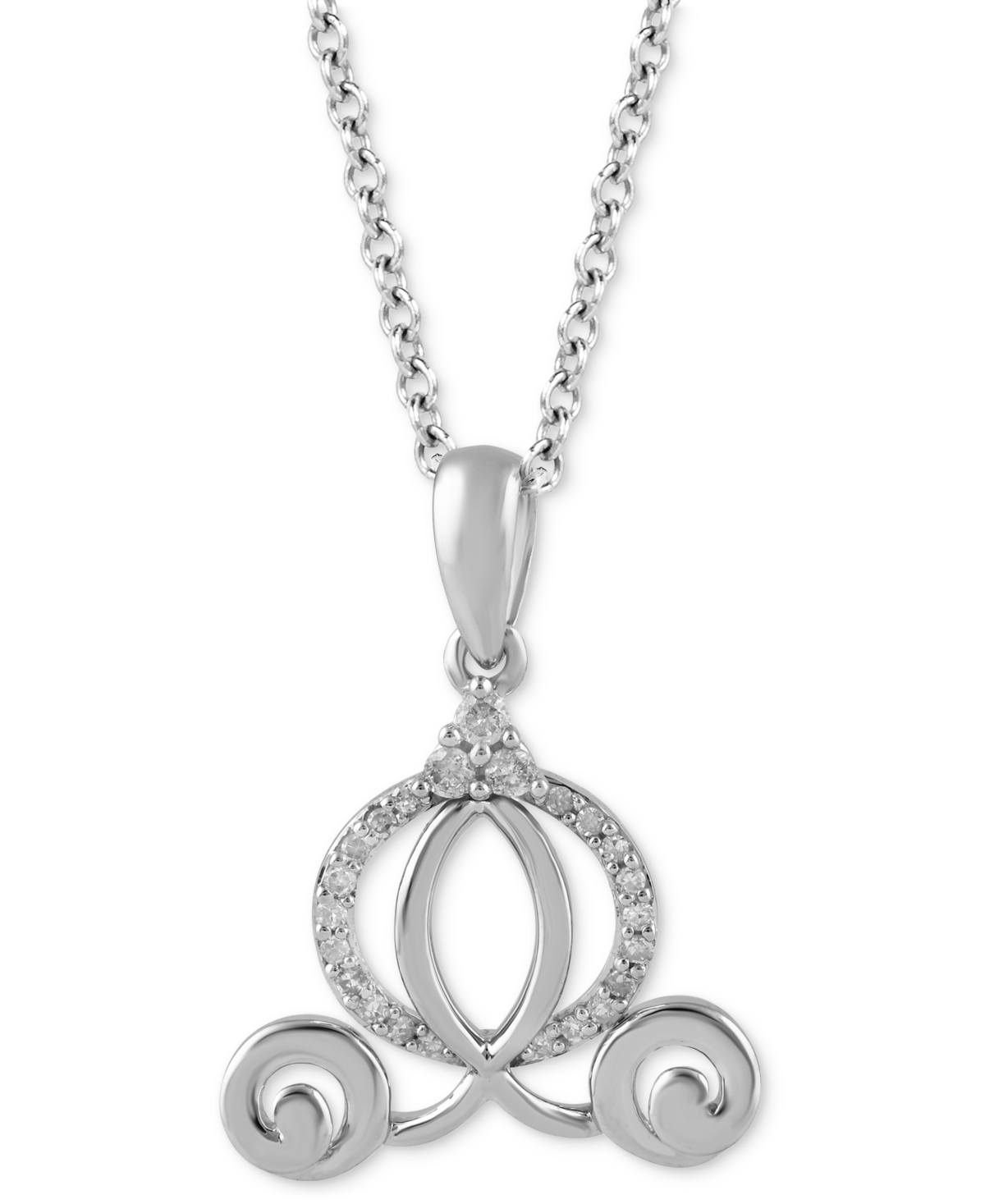 Enchanted Disney Fine Jewelry Diamond Cinderella Carriage Pendant Necklace (1/10 Ct. T.w.) In Sterling Silver, 16" + 2" Extender