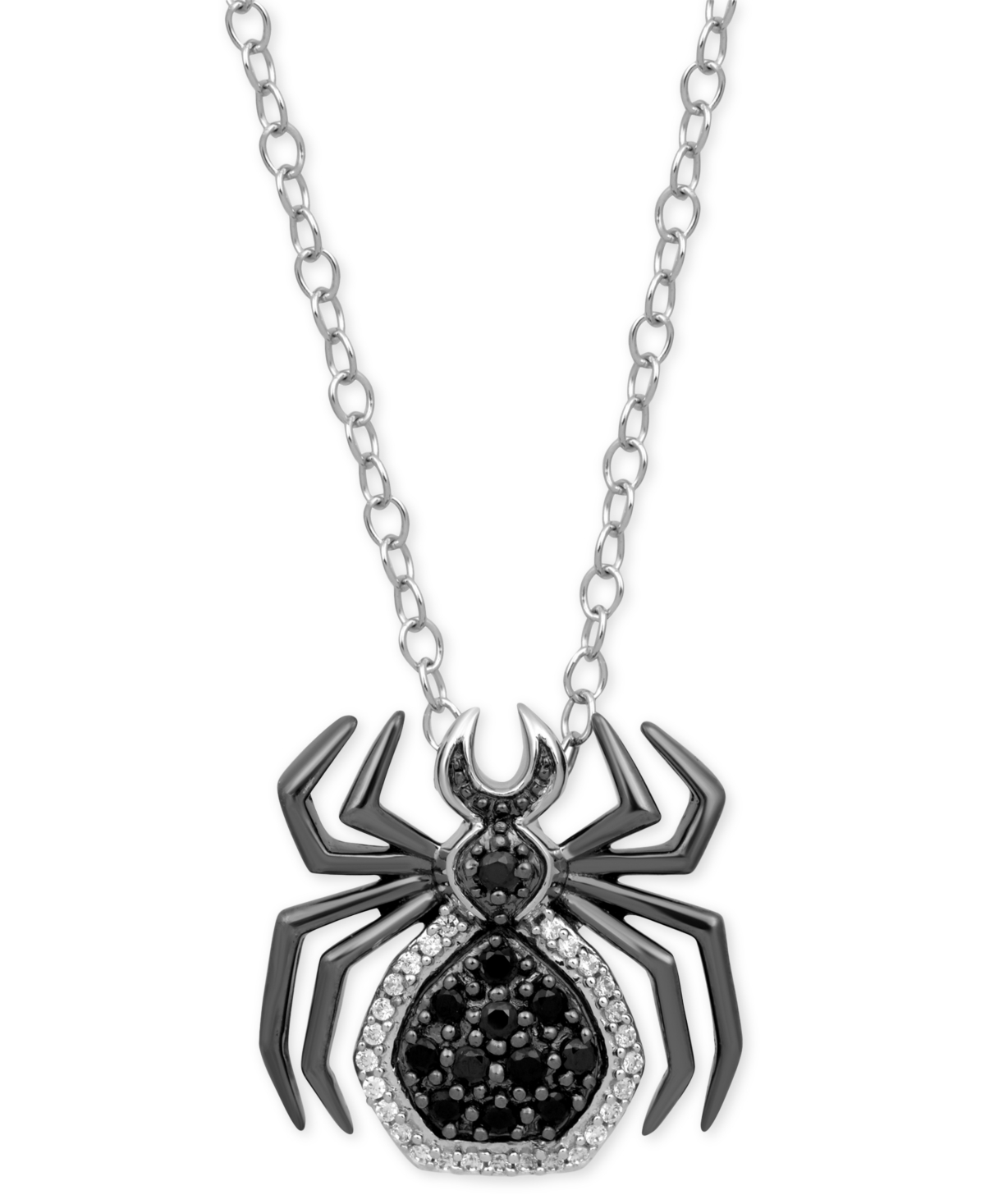 Black & White Diamond Spider Pendant Necklace (1/6 ct. t.w.) in Sterling Silver & Black Rhodium-Plate, 16" + 2" extender