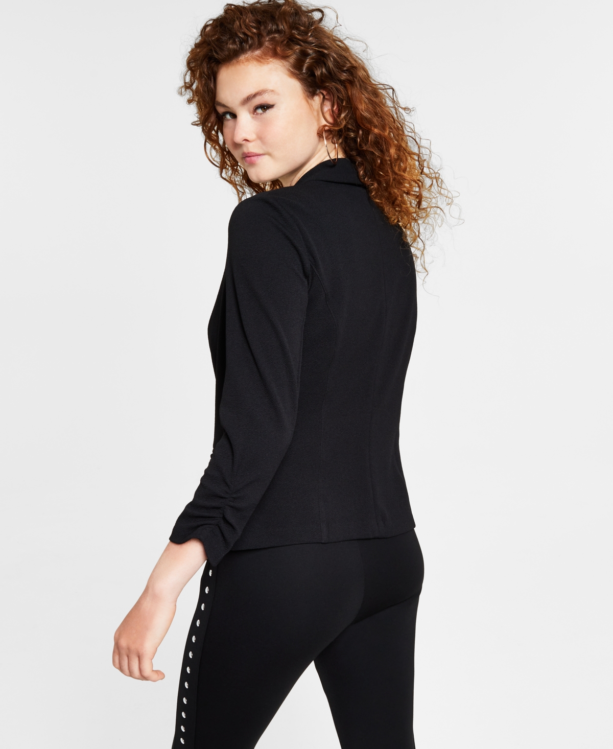 BAR III WOMEN'S RUCHED 3/4-SLEEVE KNIT BLAZER, CREATED FOR MACY'S 