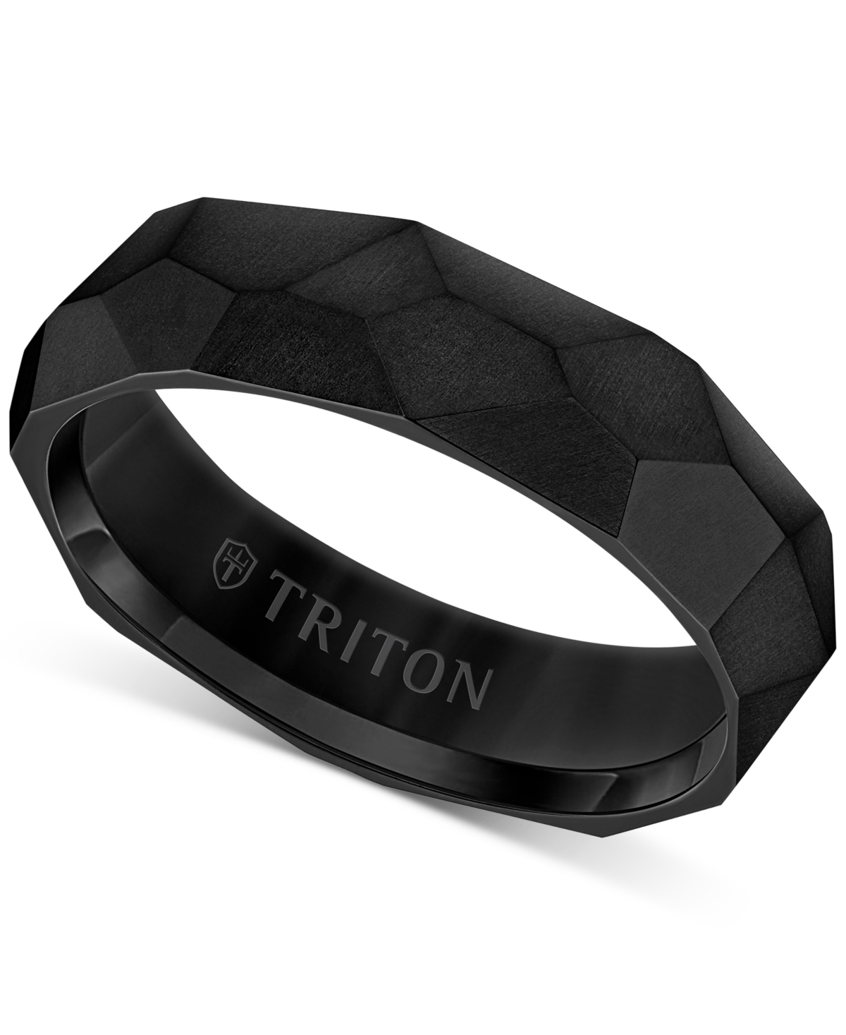 Triton Men's Faceted Brush Finish Wedding Band In Titanium In Black
