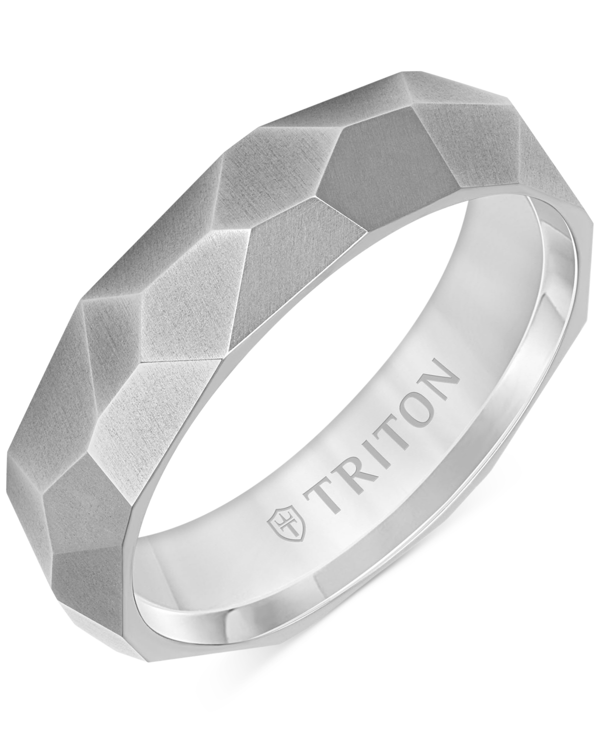 Triton Men's Faceted Brush Finish Wedding Band In Titanium In Gray