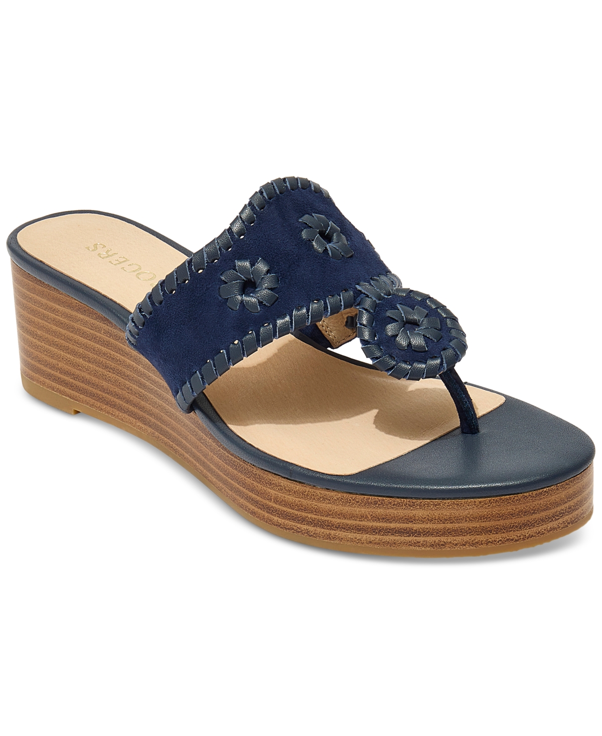 Shop Jack Rogers Women's Jacks Whipstitch Mid Stacked Wedge Sandals In Midnight