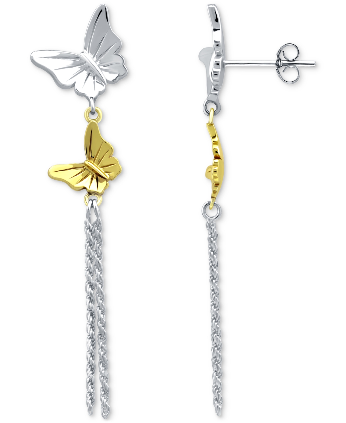 Giani Bernini Double Butterfly Chain Drop Earrings, Created For Macy's In Two-tone