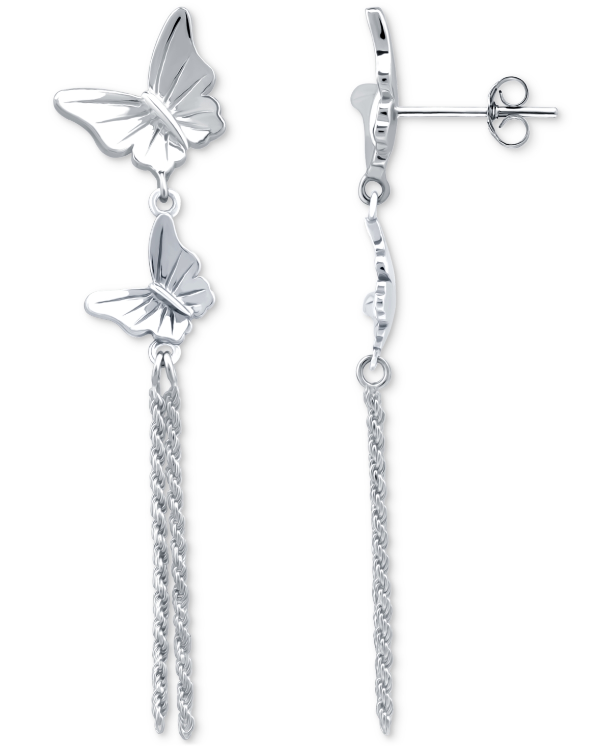 Giani Bernini Double Butterfly Chain Drop Earrings, Created For Macy's In Silver