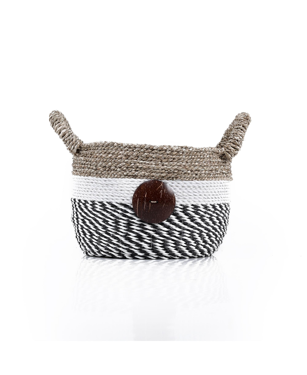 Shop Baum 3 Piece Raffia And Sea Grass Storage Set With Coco Buttons And Ear Handles In Natural