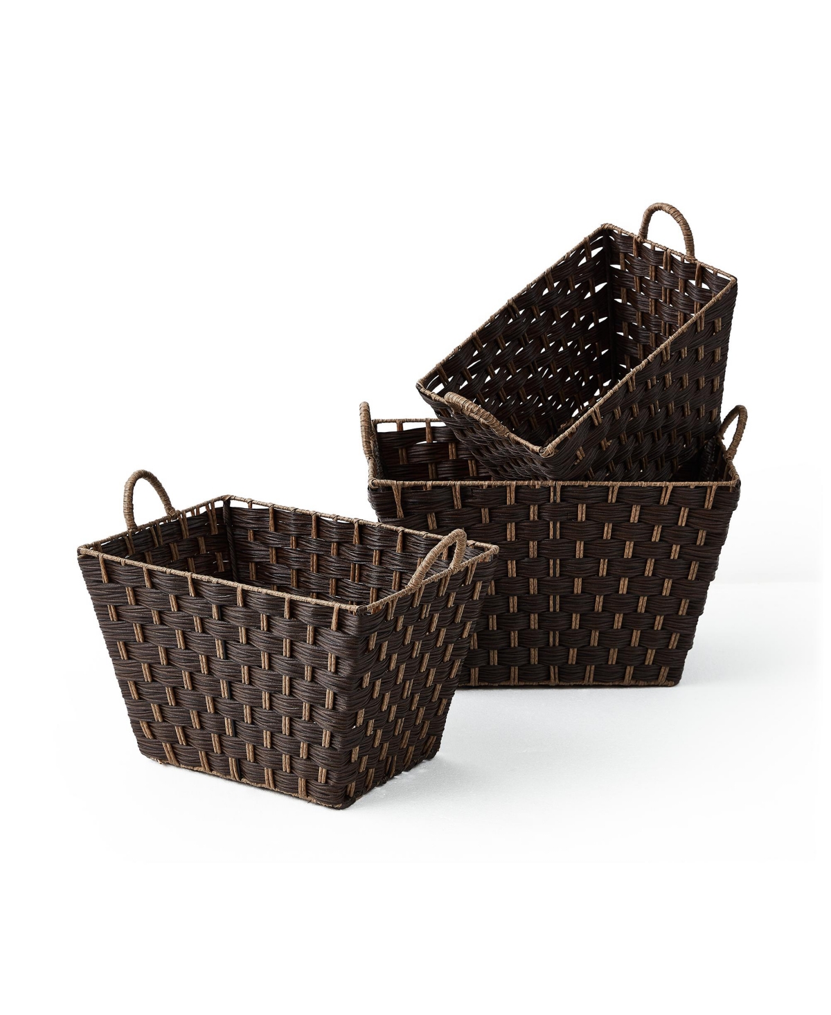 Shop Baum 3 Piece Rectangular Faux Wicker Storage Bin Set In Combo Weave With Cut Out Handles In Brown