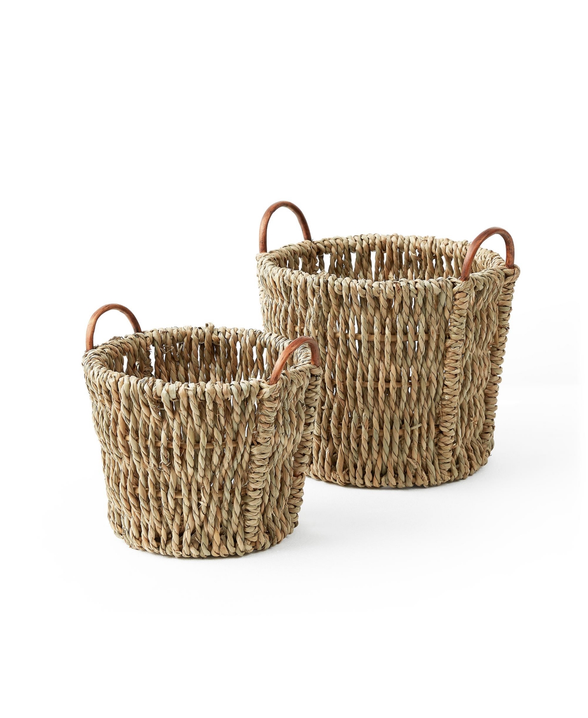 Shop Baum 2 Piece Chunk Sea Grass Baskets With Rattan Ear Handles In Natural