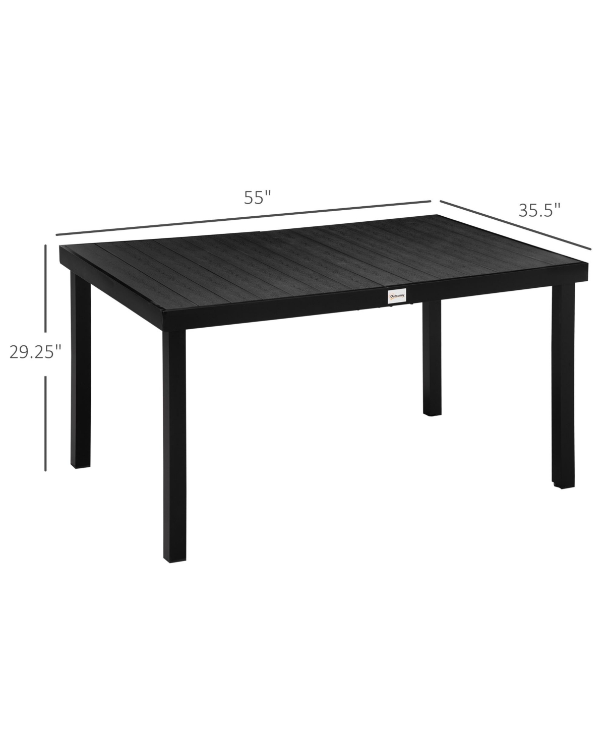 Outsunny Outdoor Dining Table for 6 Person, Rectangular, Aluminum Metal Legs for Garden, Lawn, Patio, Woodgra- Black