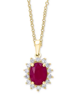 EFFY&reg; Ruby (1-7/8 ct. t.w.) & Diamond (1/3 ct. t.w.) Halo 18" Pendant Necklace in 14k Gold