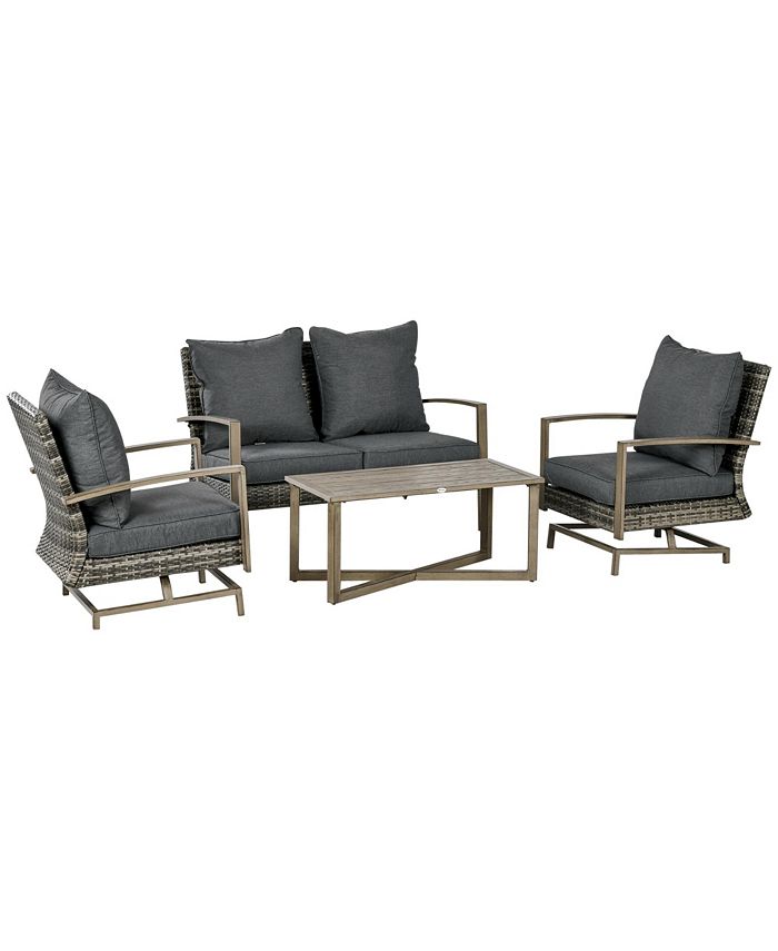 Outsunny Patio Furniture Set, 4 Piece Outdoor Rattan Conversation Set