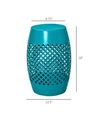 12.5" Steel Patio End Table, Round Hollow Drum Side Table, Accent Table for Indoor & Outdoor, Blue