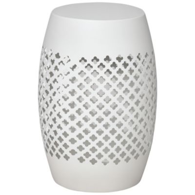 12.5" Steel Patio End Table, Round Hollow Drum Side Table, Accent Table for Indoor & Outdoor, White