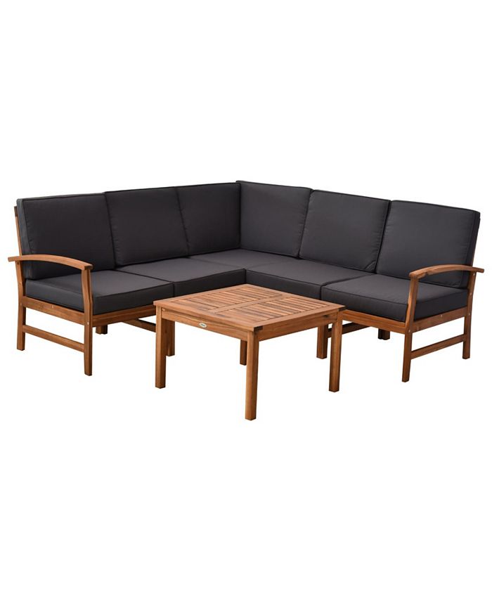 Outsunny 6 Piece L Shape Garden Sofa Set Solid Acacia Wood Garden Furniture Set with a Coffee