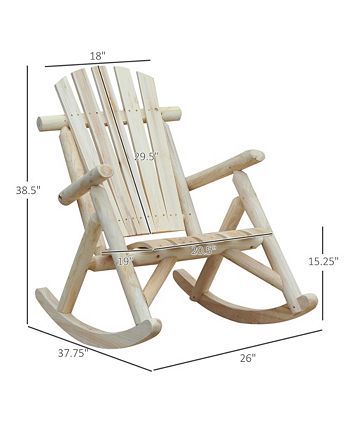 Outsunny Wooden Adirondack Rocking Chair, Outdoor Rustic Log Rocker ...