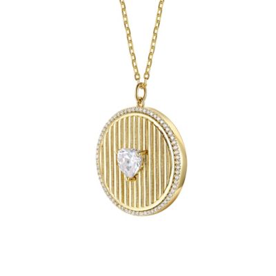 14k Gold Plated with Cubic Zirconia Heart Medallion Pendant Necklace