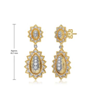 White Gold and 14K Gold Plated Sunny Array Cubic Zirconia Drop Earrings