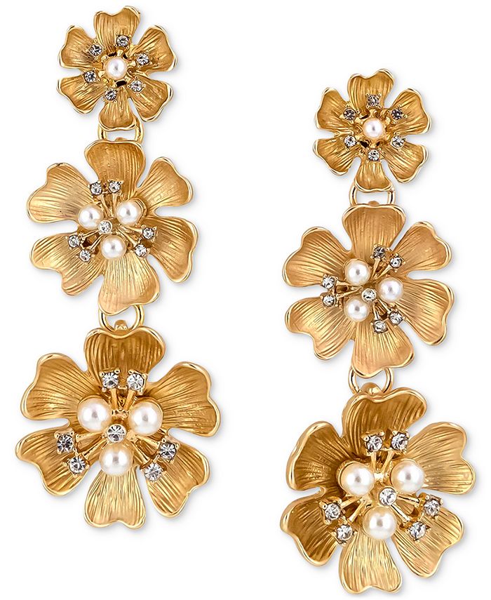 Laura Ashley GoldTone Pavé & Imitation Pearl Graduated Flower Triple