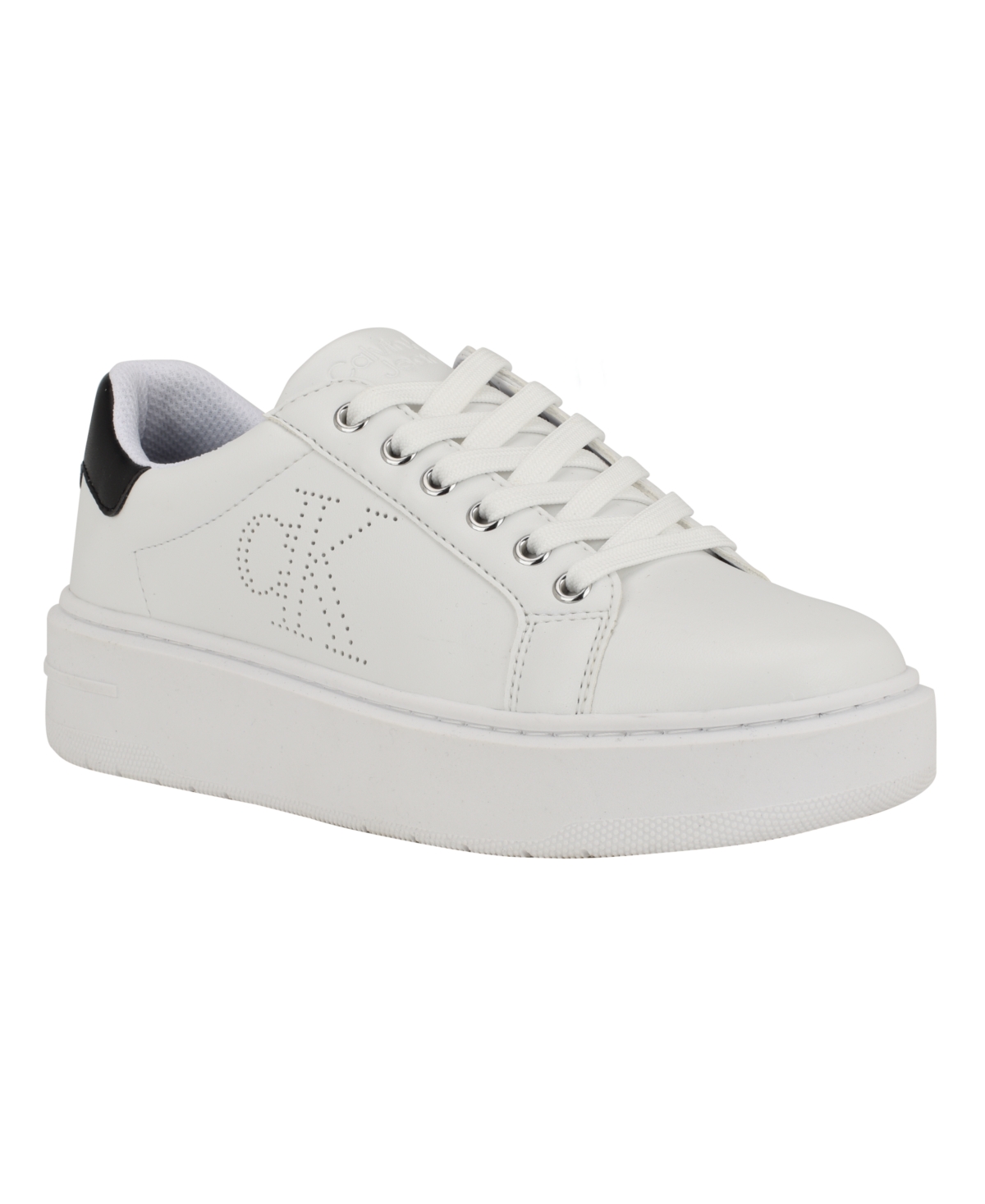 Calvin Klein Women's Daili Lace-Up Platform Casual Sneakers - White - Faux Leather