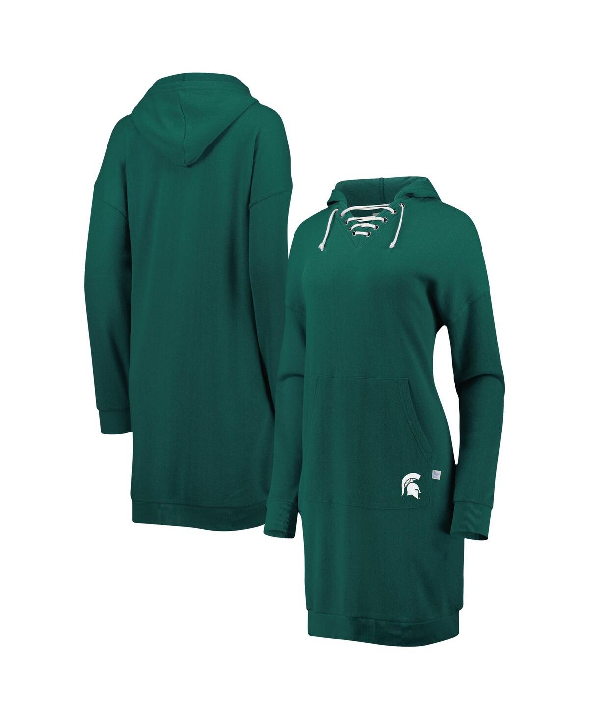 Women's Touch Green Michigan State Spartans Quick Pass Lace-Up V-Neck Hoodie Dress - Green