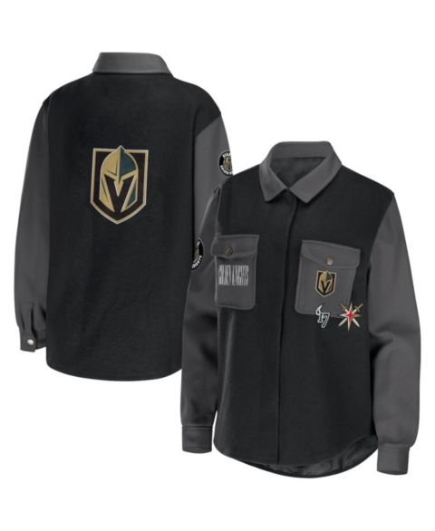 Женские куртки WEAR by Erin Andrews Women's Black, Gray Vegas Golden Knights Colorblock Button-Up Shirt Jacket
