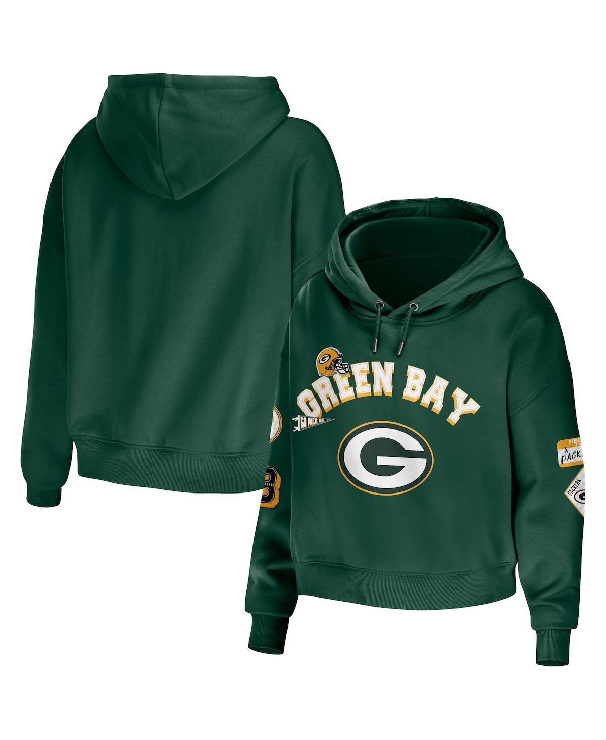 Shop Wear By Erin Andrews Women's  Green Green Bay Packers Modest Cropped Pullover Hoodie