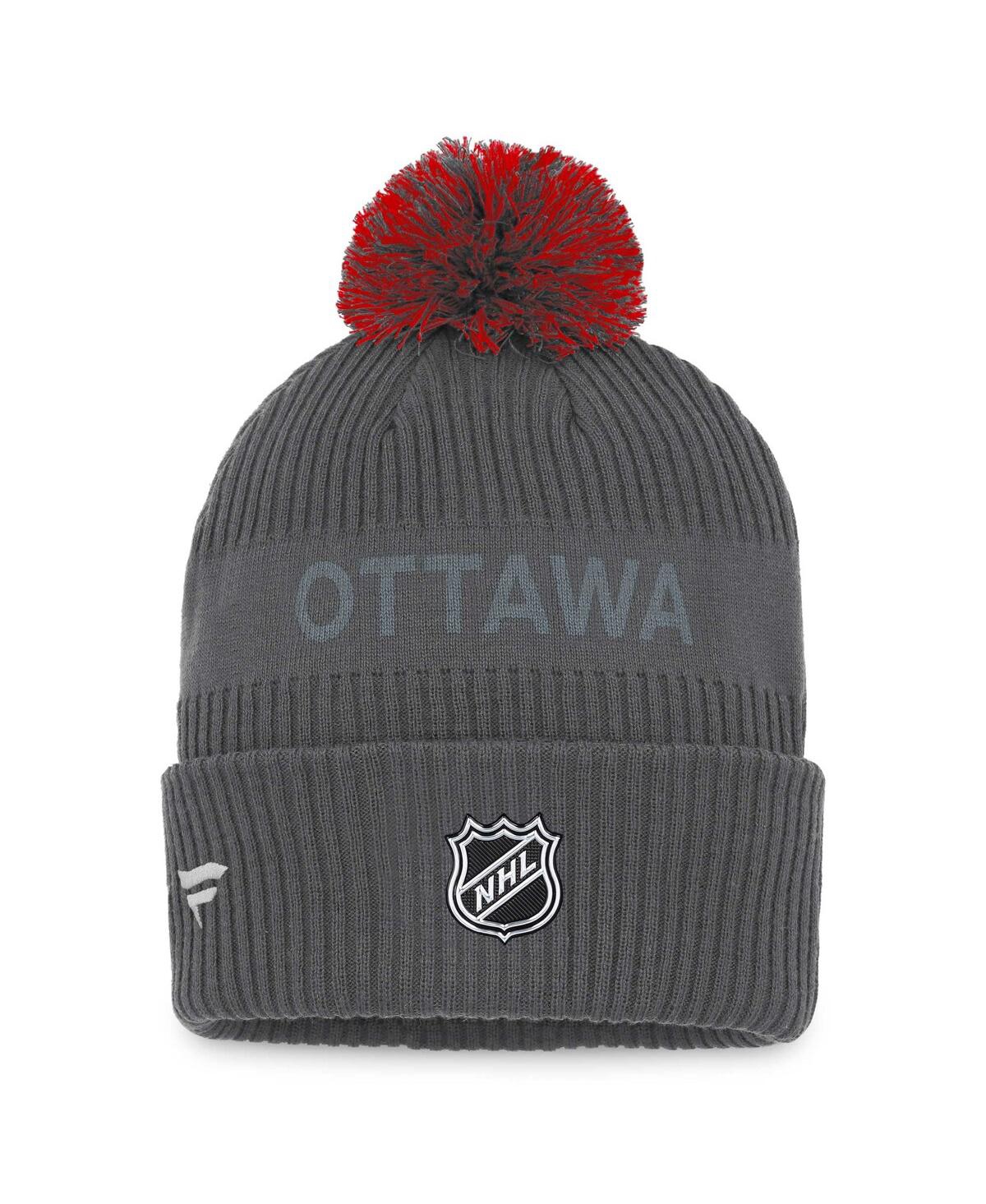 Shop Fanatics Men's  Charcoal Ottawa Senators Authentic Pro Home Ice Cuffed Knit Hat With Pom