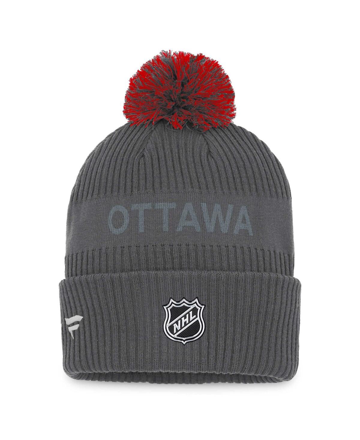 Fanatics Branded Charcoal Ottawa Senators Authentic Pro Home Ice Cuffed Knit Hat With Pom In Charcoal