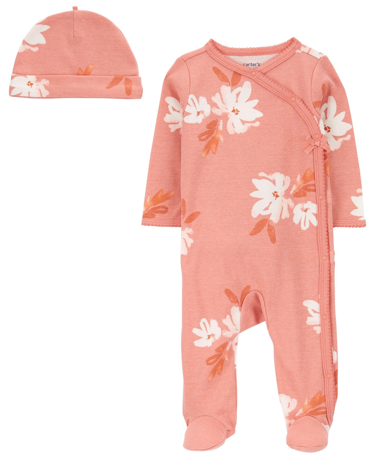 Carter's Baby Girls Floral Sleep And Play And Cap, 2 Piece Set In Pink