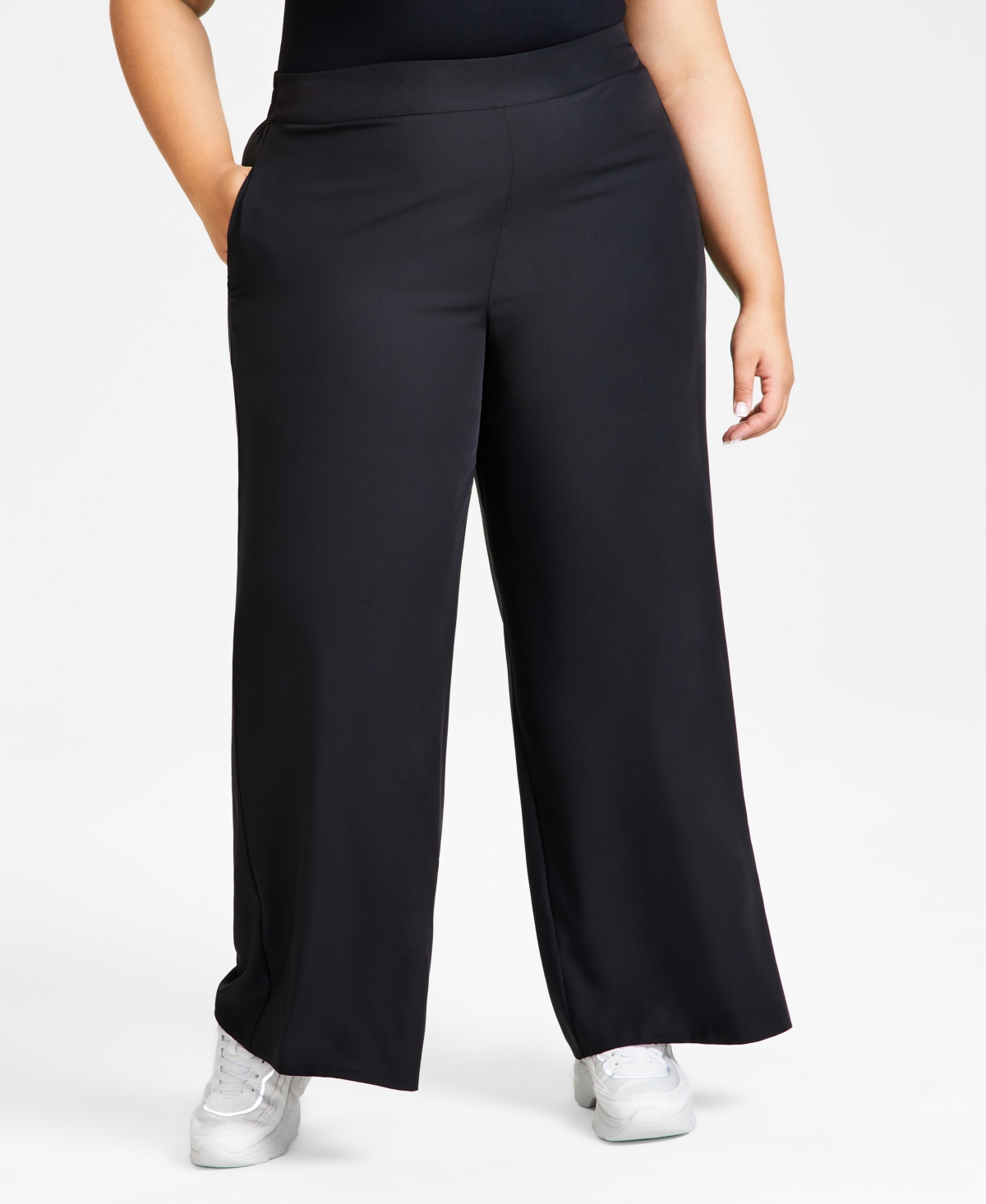 Bar Iii Plus Size Washed Satin Pull-on Wide-leg Pants, Created For Macy's  In Bright White