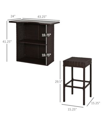 5PC Rat Wicker Bar Set Bistro Patio Backyard Table&2 Stool Garden Furniture