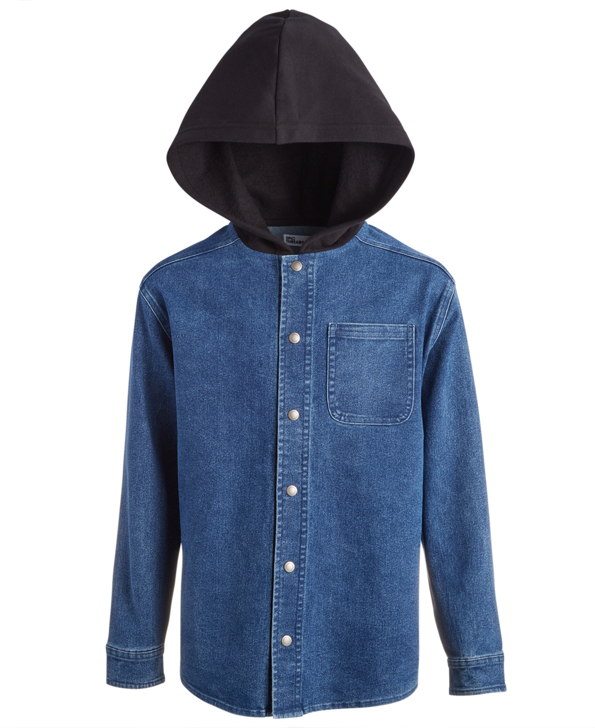 Epic Threads Big Boys Hooded Denim Shacket Top, Created For Macy's In Med Wash