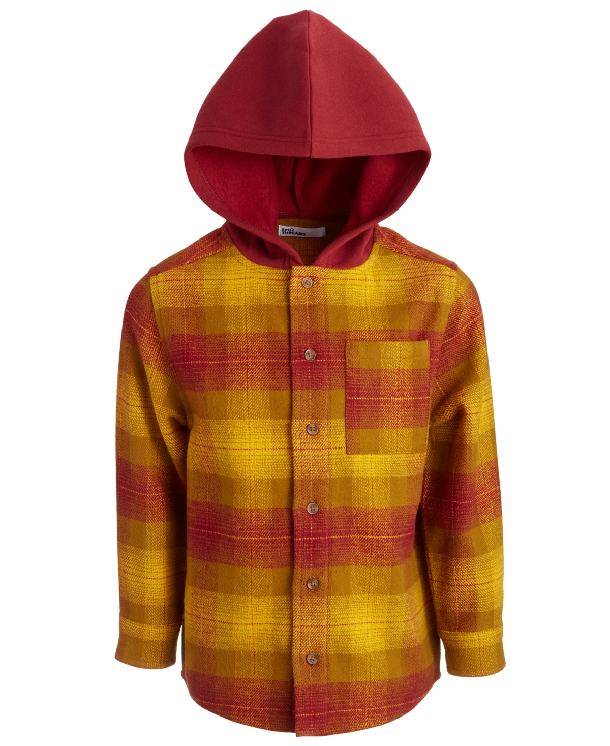 Epic Threads Little Boys Cotton Plaid Hooded Shacket, Created For Macy's In English Mustard
