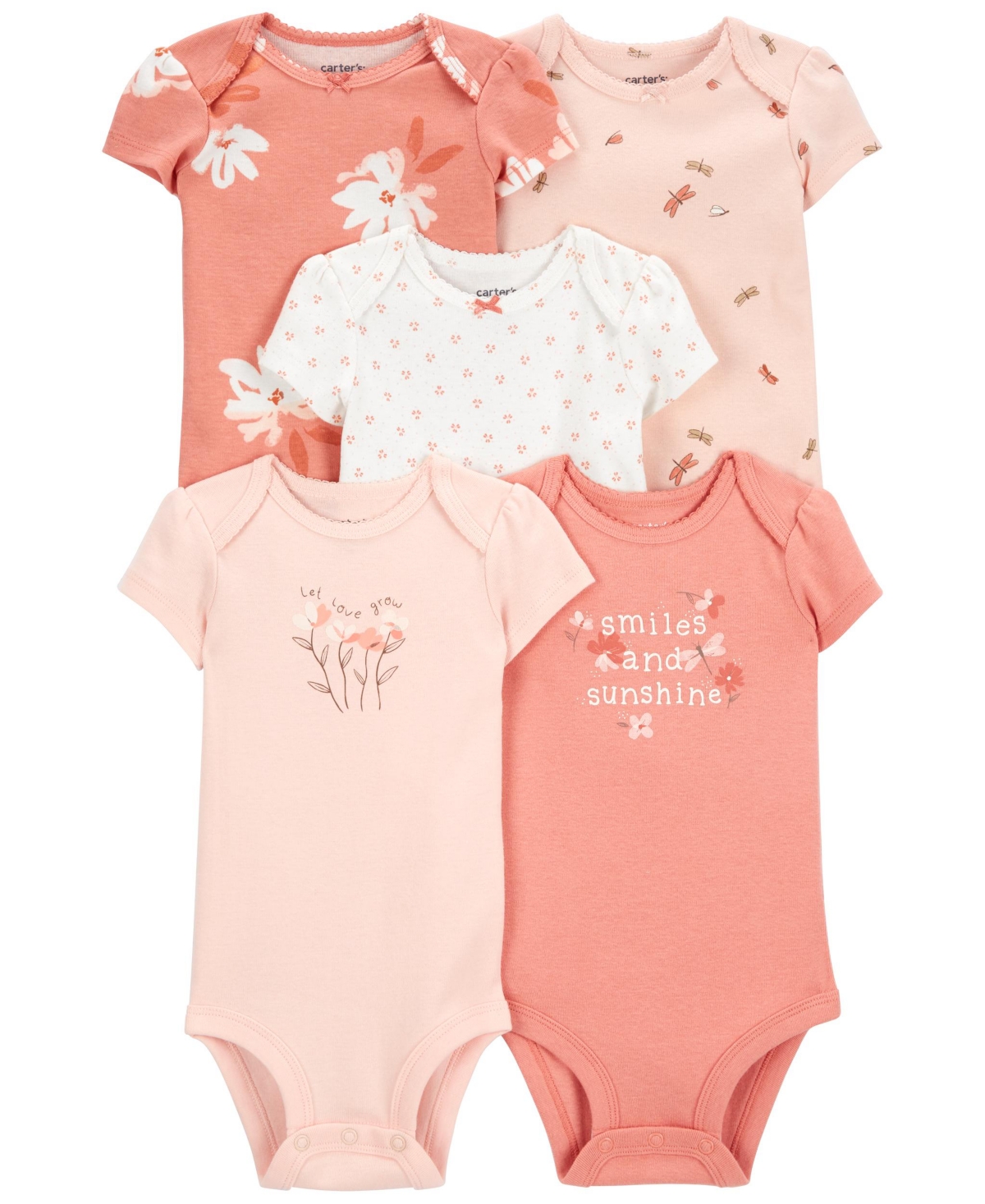 Carter's Baby Girls Short Sleeve Original Bodysuits, Pack Of 5 In Pink