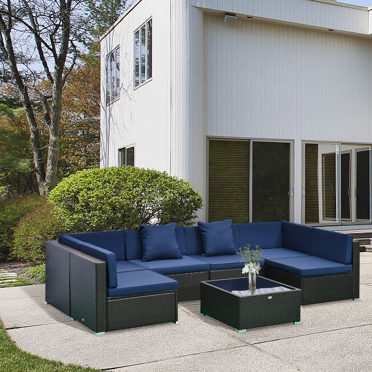Outsunny 7-Piece Patio Furniture Sets Outdoor Wicker Conversation Sets All Weather Pe Rattan Sectional sofa set with Cushions & Tempered Glass Desktop