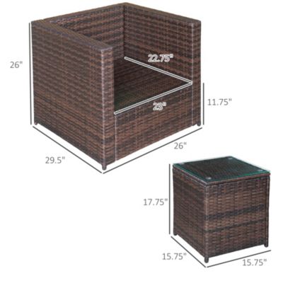 Wicker Bistro Patio Set, 2 Porch Chairs & Glass Table,