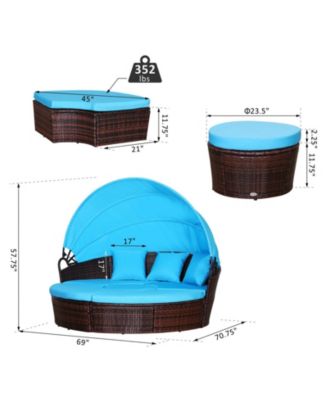 Rat Daybed Patio Furniture Set w/ Adjustable Canopy,