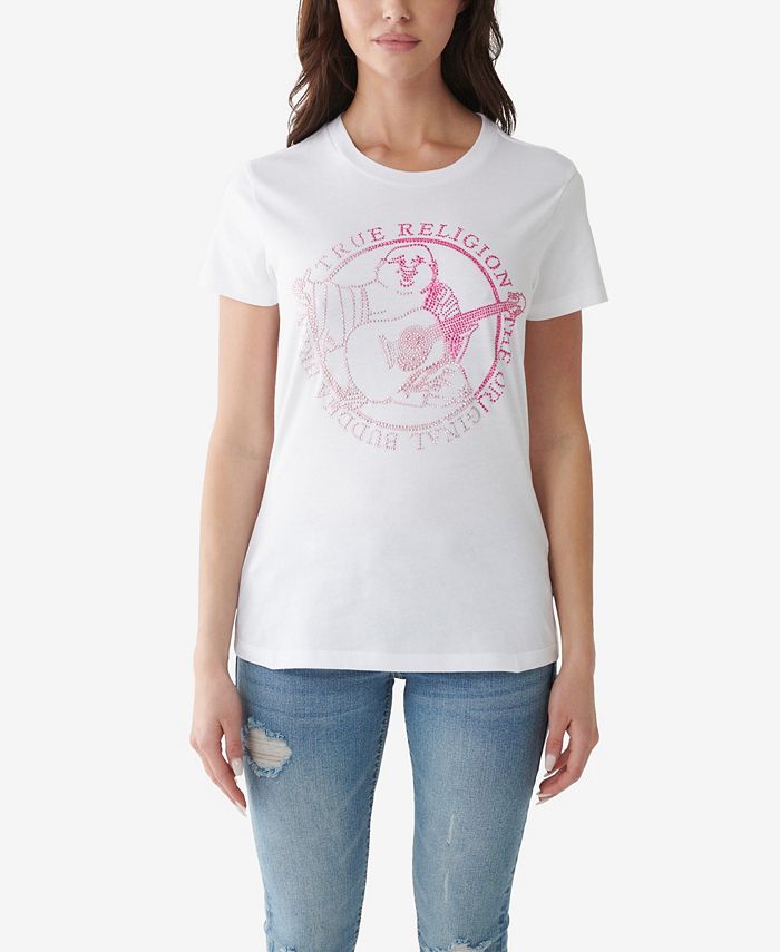 Pink and white hot sale true religion shirt