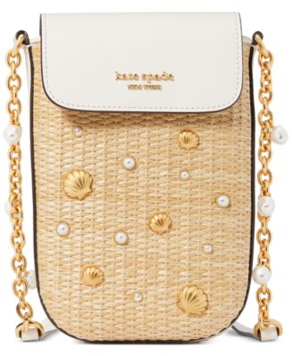 kate spade new york - Sea Creatures Embellished Woven Straw North South Phone Crossbody