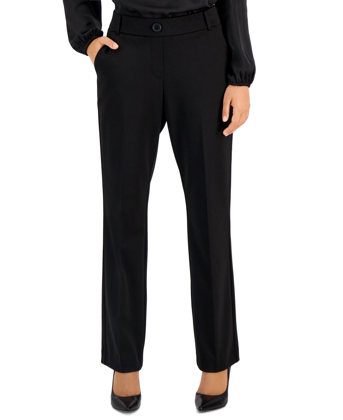 Petite Pull-On Faux-Fly Bootleg Pants - Anne Black