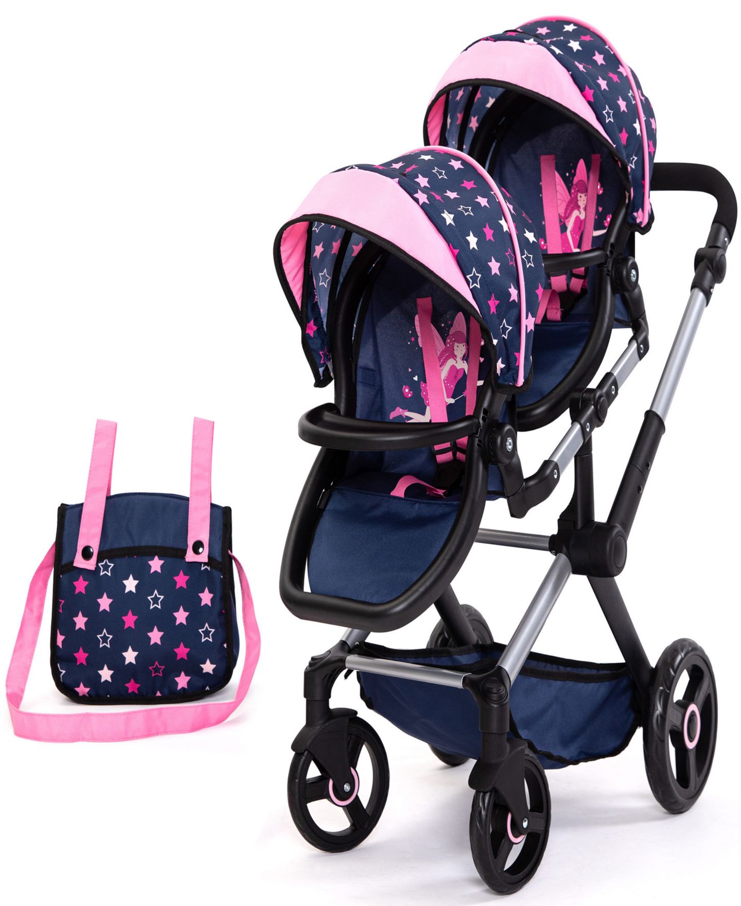 Детские аксессуары для кукол Bayer Design Dolls: Xeo Twin Pram - Stars, цвет: Синий / Розовый — фото 1
