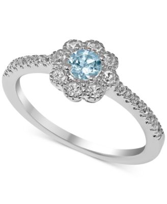 Macy's - Aquamarine (1/5 ct. t.w.) & White Topaz (1/4 ct. t.w.) Flower Ring in Sterling Silver