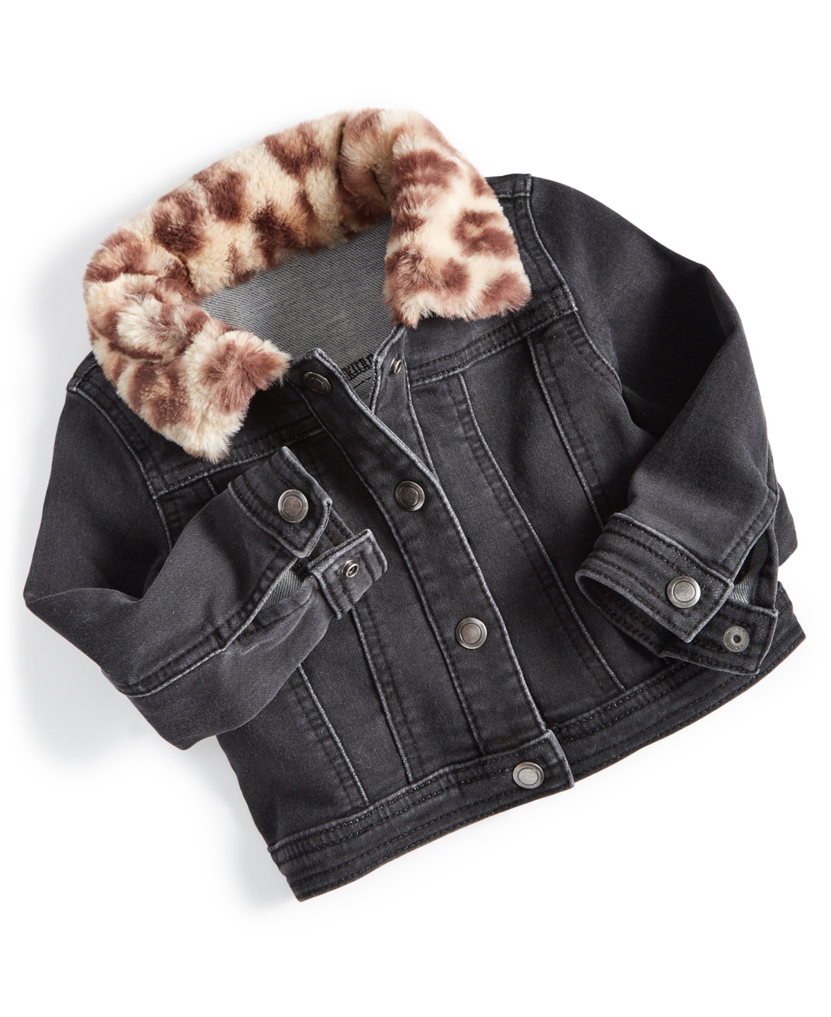 First Impressions Baby Girls Faux Fur Collar Jacket, Created For Macy's In Black Wash