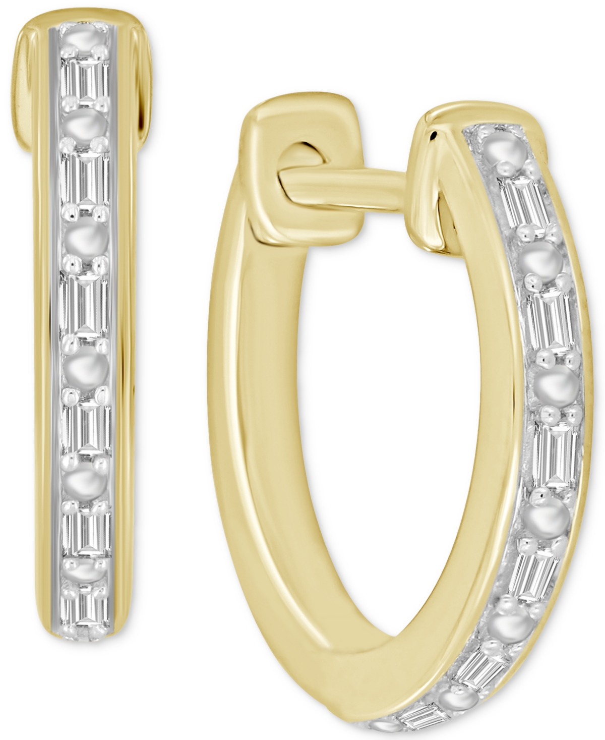 Macy's Men's Diamond Baguette Small Hoop Earrings (1/20 Ct. T.w.) In 10k Gold, 5/8" In Yellow Gold
